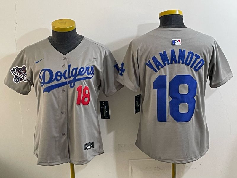 Women 2025 Los Angeles Dodgers #18 Yamamoto Grey Game Nike MLB Jersey style 008